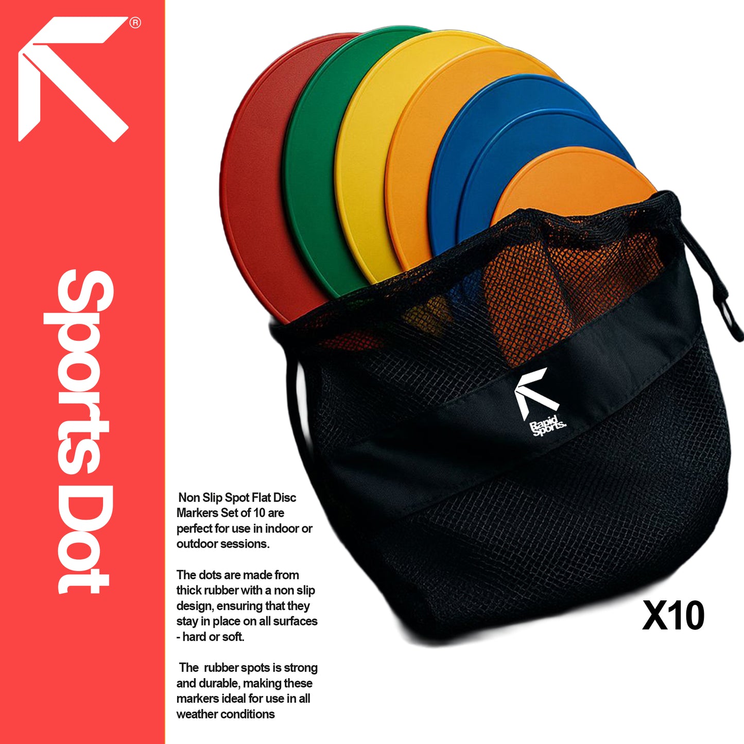 Agility Sports Non-Slip Flat Disc Markers (Indoor & Outdoor Use)