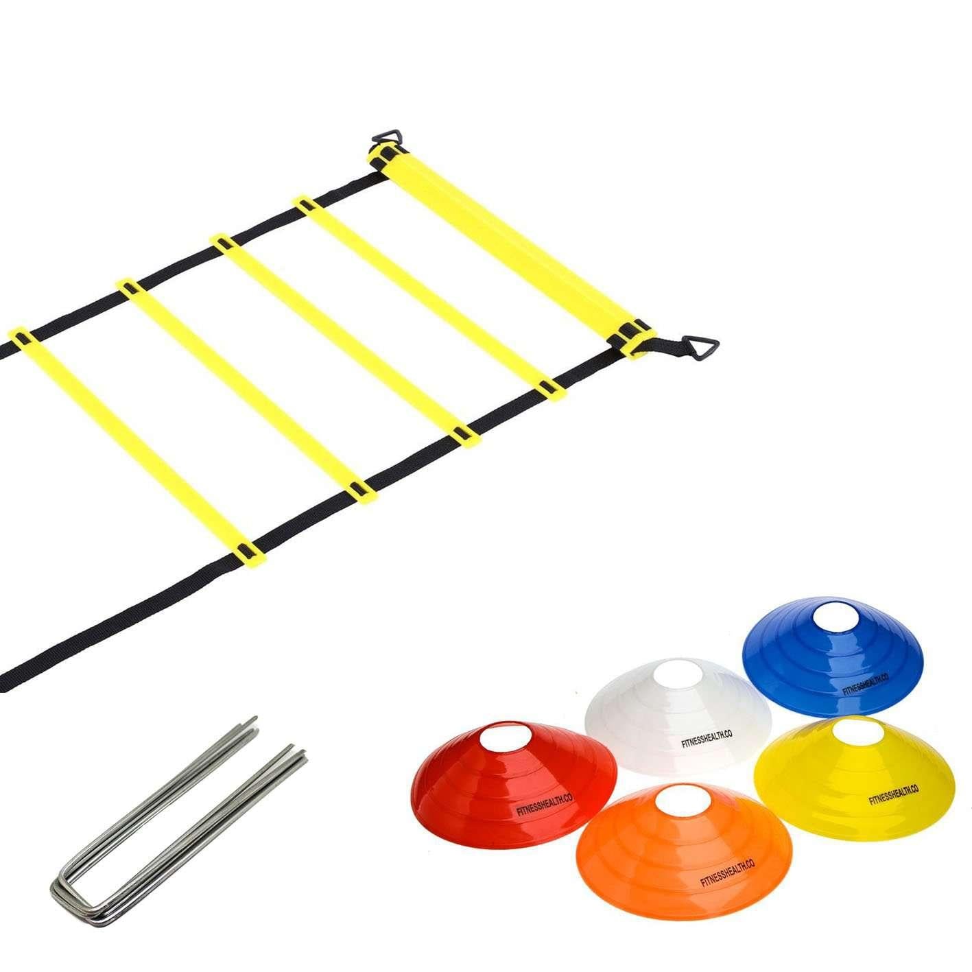 Speed Agility Ladder with Staples and 10 Cones - Fitness Health